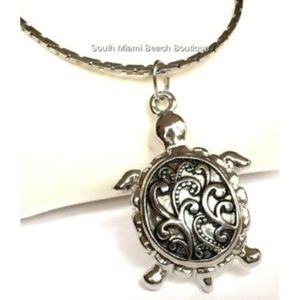 - Sea Turtle Necklace 18" Nautical Island Beach Silver Rhodium Plated